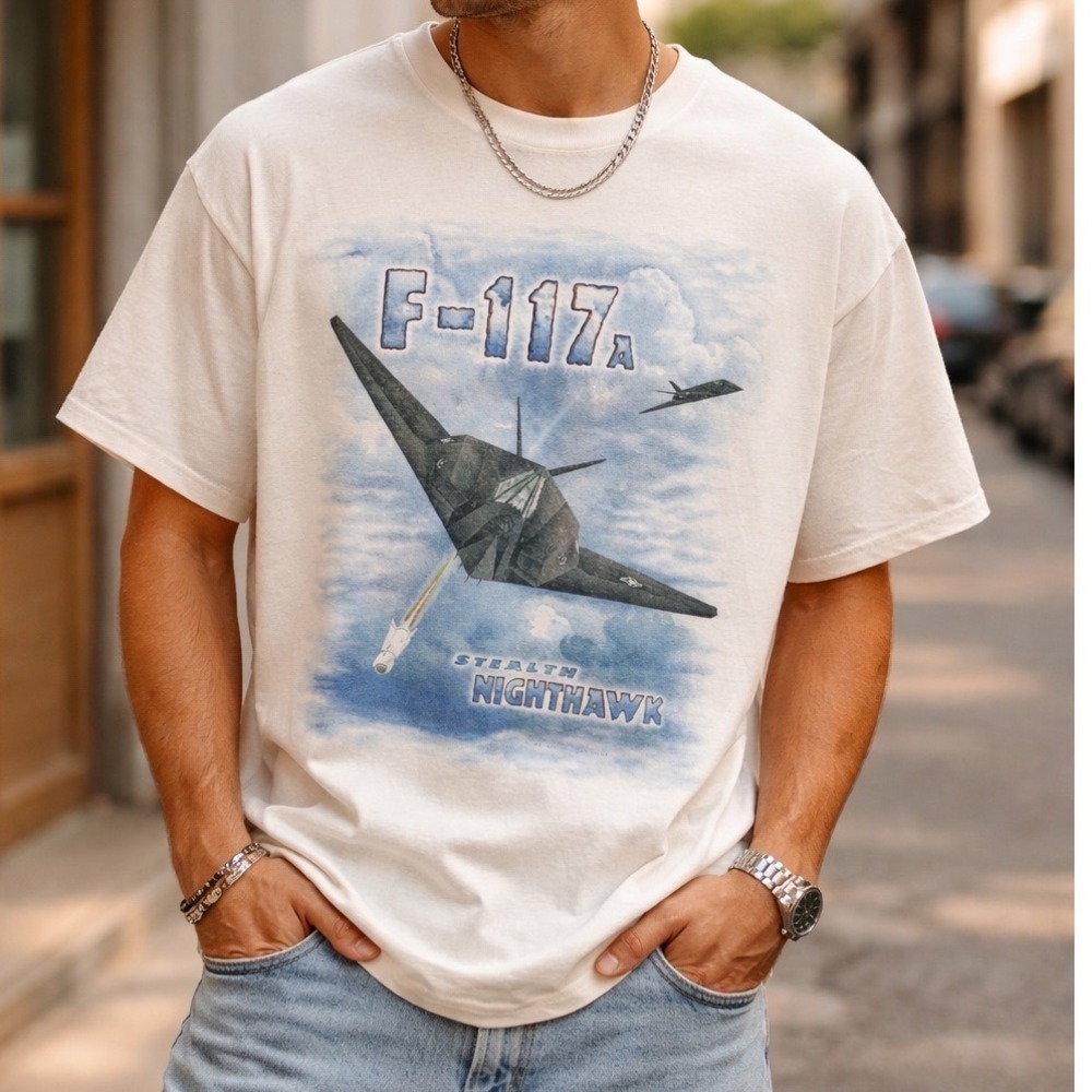 Vintage‎ 90s F-117A Stealth Nighthawk T-Shirt Mens Large AOP The Printed Image